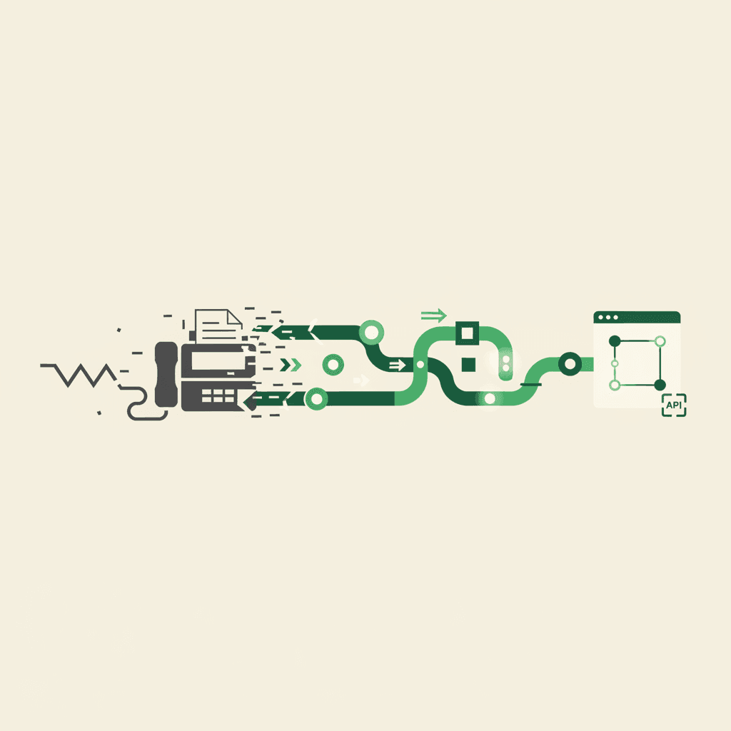 Abstract illustration of electronic prior authorization API replacing paper and phone workflows