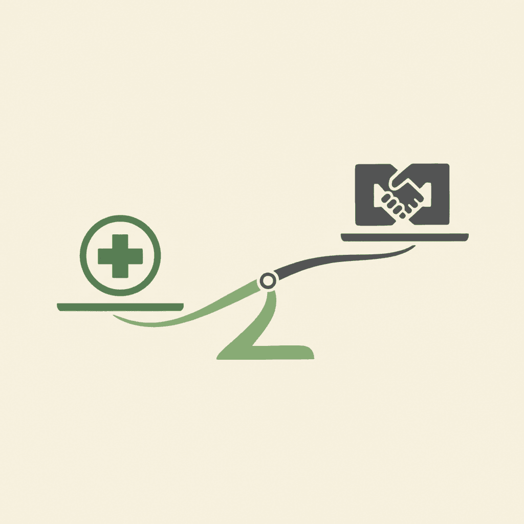 Abstract illustration of private equity acquisition negotiations for a healthcare practice